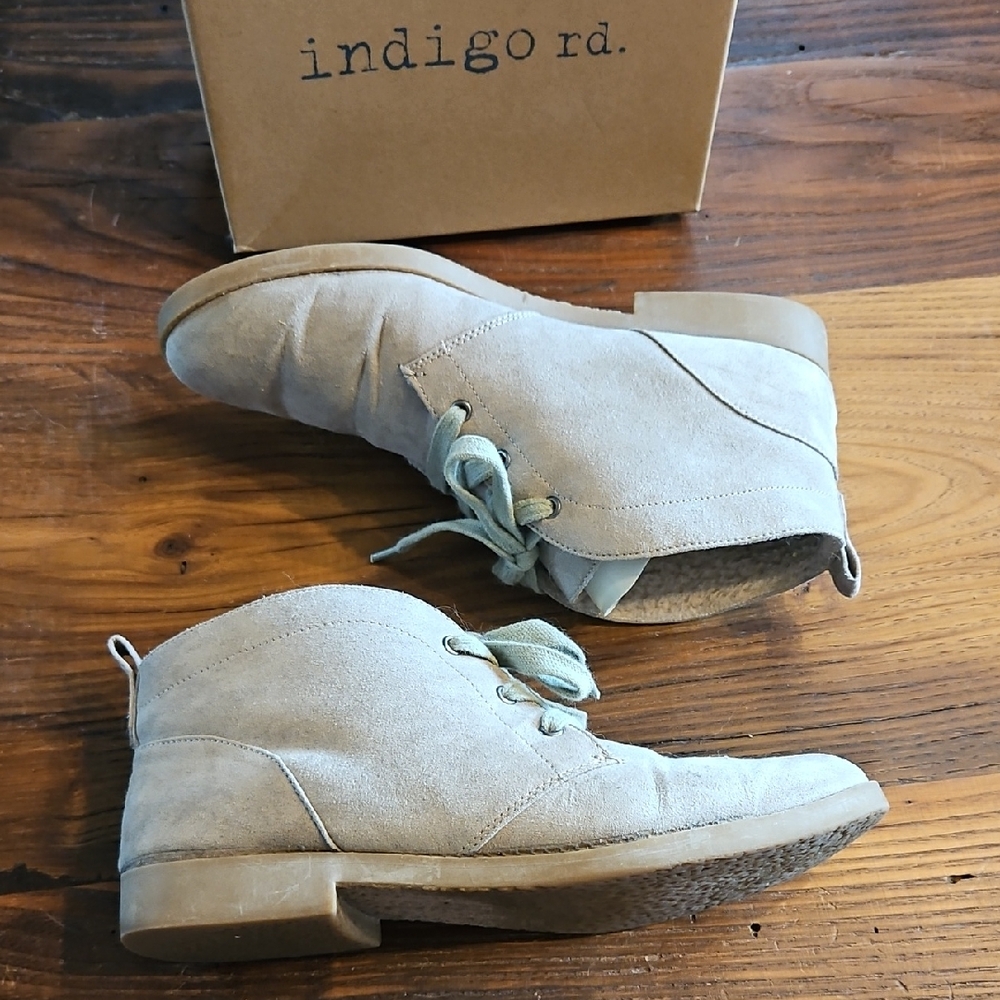 Indigo Light Taupe Suede Ankle Boots
